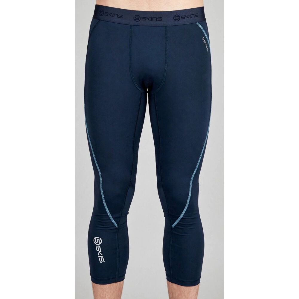 Skins Mens Thermal Compression 3/4 Tights Navy Blue Baselayer Size M